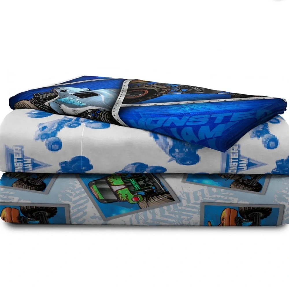 Monster Jam Full Size Monster Truck 4 Piece Sheet Set Grave Digger Megalodon